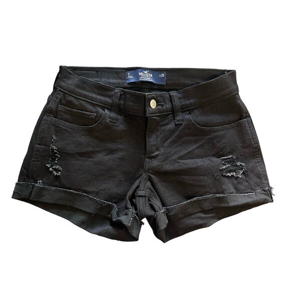 Hollister Denim Shorts Size 3 Waist 26 Black Distressed Low-Rise Soft Stretch - Picture 1 of 2